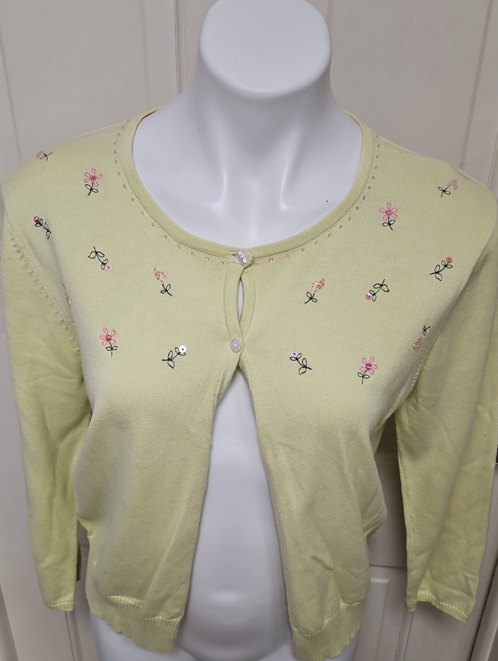 Apostrophe Adorable Pretty Yellow  Cotton Embroidered Floral Cardigan